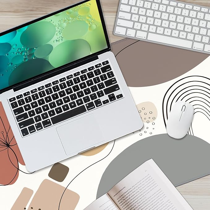 Mats on Top of Desks, Large Desk Mat, Cute Mousepad, Boho Mouse Pad, Abstract Mid Century Modern Tropical, Neutral Office Supplies, 31.5x11.8'' XL Desk Cover Mat - Boho Arch