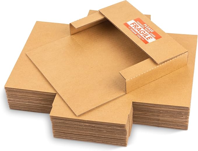 9x6x1.3 inch Corrugated Cardboard Boxes, Multi-Depth CD DVD Shipping Boxes with Fragile Stickers for Mailing, Storing, Packaging, Brown, 25 Pack