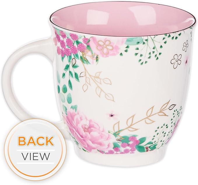 Christian Art Gifts Pink Floral Ceramic Coffee Mug – 14 oz. Lead and Cadmium-free Non-Toxic Inspirational Scripture Coffee and Tea Mug for Mothers with Encouraging Words: I Love That You're My Mom