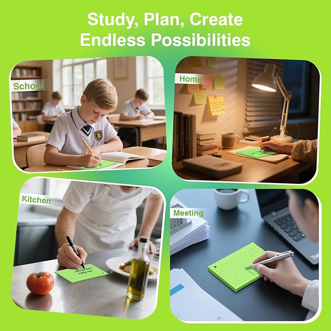 250 Count Green Index Cards with Ring 3 x 5 Inch Heavyweight Ruled Index Cards, Flash Cards for School & Office Supplies and Home Organization, Durable Study To Do List Note Cards with Ruled Lines