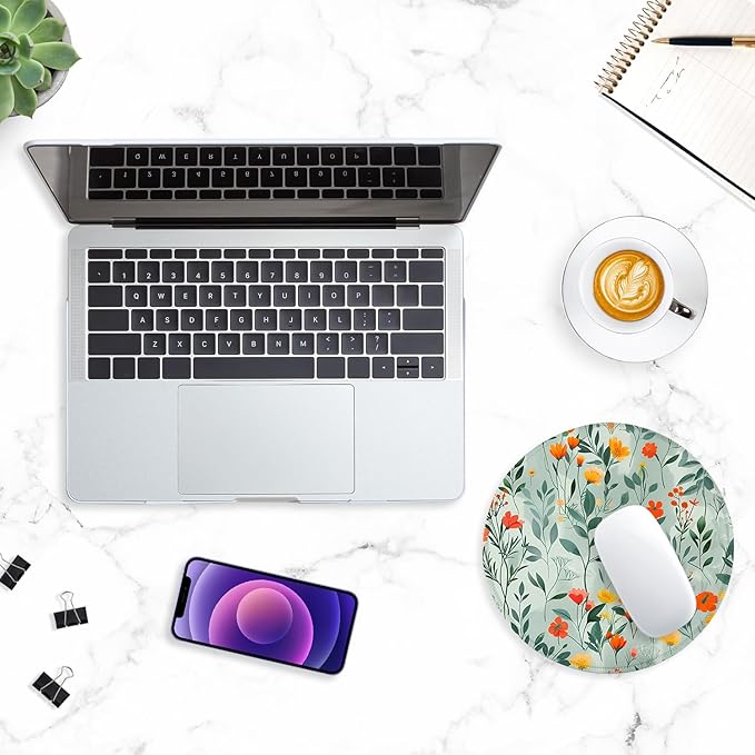 ITNRSIIET Round Mouse Pad with Stitched Edge Premium-Textured Waterproof Non-Slip Rubber Base Desktop Protection Mat Diameter 8.7 inches, Beautiful Flowers
