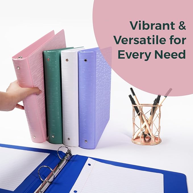 POPRUN 3 Ring Binder 1.5 Inch, PVC-Free, Holds 325 Sheets of 8.5 x 11 Paper, Extra Durable Organizer with 2 Pockets for School & Office, Heavy-Duty, 4 Pack, Cornflower Purple