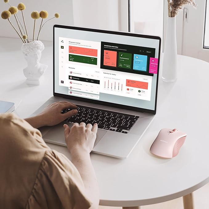 seenda Bluetooth Wireless Mouse, Bluetooth & 2.4G USB Dual Mode, Quiet Clicks, Smooth Tracking, 3-Level Adjustable 1600 DPI,Compact and Portable Mouse for Laptops, Tablets and More-Pink