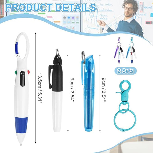 PATIKIL Mini Highlighter Pen, 2 Pcs Badge Reel Highlighter Permanent Marker Pen for Badge Include Tip Retractable Ball with Keychain Clip for Office,Purple/Blue