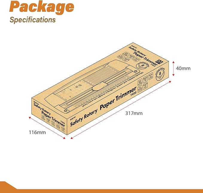 12" Portable Paper Cutter with Safety Guard for Precise Trimming of A4 Paper, cardstock & Photos. Ideal for Scrapbooking & Invitations. Includes 6 Blades & Storage. (Orange)