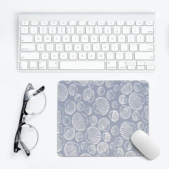 Seashell Mouse Pad,Coastal Beach Mouse Pad,Ocean Beach Seashell Desk Mat,Girly Summer Coastal Mouse Pads for Beachy Room Dorm Home Office Desktop Decor,11.8x9.8 Inch
