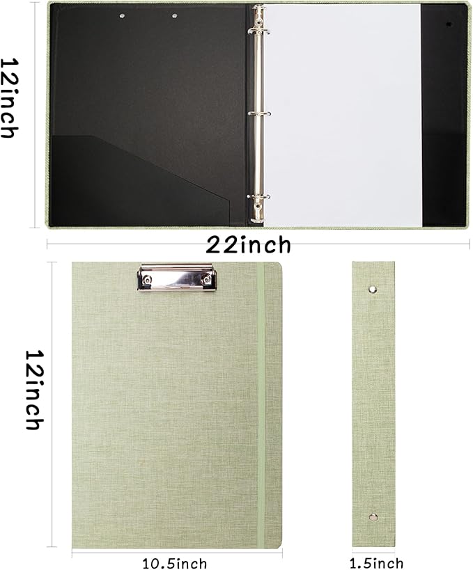 Three Ring Binder with Clipboard, Linen Cover Clipboard Binder 1 Inch for 8.5" x 11" Paper, 2 Interior Pockets Paper for Organization of School, Business and Home