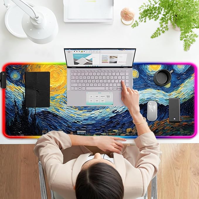 RGB Starry Night Gaming Desk Mat, Computer Keyboard Large Extended LED Mouse Pad for Office and Home, 31.5×11.8 Inches, XL