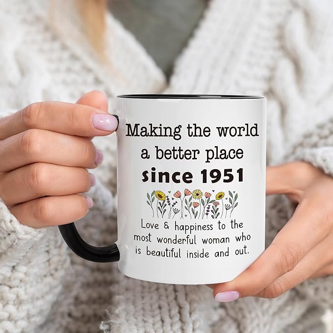 LEJIAJINW 75th Birthday Gift for Women, 75 Year Old Birthday Mug for Her, Vintage 1951 Ceramic Coffee Mug, Back in 1951 75th Anniversary Milestone Party Decoration for Retired Woman Grandma Coworker