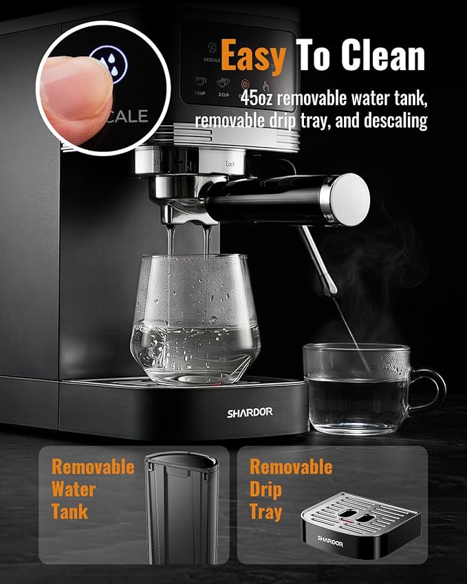 SHARDOR Espresso Machine 20 Bar, Professional Espresso Machine with Milk Frother and Touchscreen, Expresso Coffee Machines with Adjustable Temperature,for Cappuccino, Latte, Black