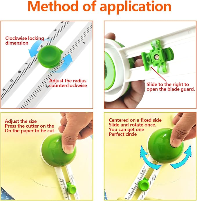 Generic Adjustable Circular Paper Cutter,2pcs Green Rotary Paper Trimmer Scrapbooking Making Tool with Replacement Blades 4-12 in Circular Creating Cutting Tools for DIY Crafts