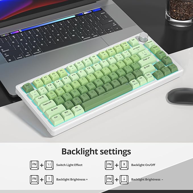 75% Creamy Mechanical Keyboard Green, Hot Swap RGB Gaming Key Board with Knob, Gasket Mount Wired TKL Keyboard 75 Percent, Pre-lubed White Switch Creamy Sounding Keyboards (82 Matcha)