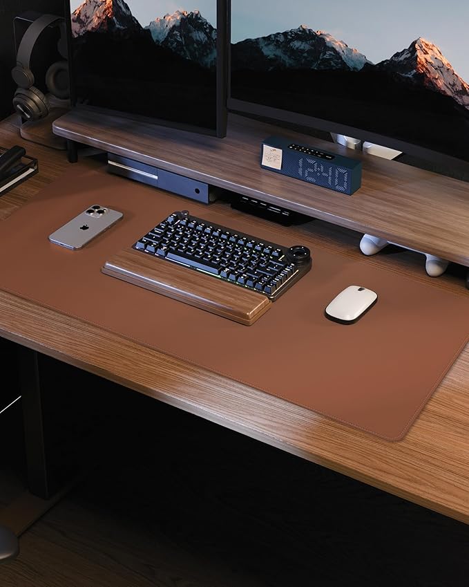 Desk Pad PU Leather Large Mouse Pad Laptop Computer Desk Mat Table Blotter Desktop Waterproof Non-Slip Protector for Office and Home (Maroon, 90x43cm)
