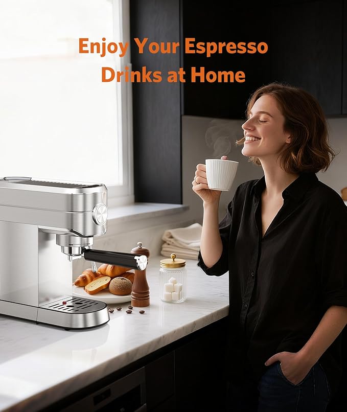 COWSAR Espresso Machine,Expresso Coffee Machines,Espresso Maker with Milk Frother Steam Wand & 40oz Removable Water Tank,Stainless Steel Compact Cappuccino & Latte Machine