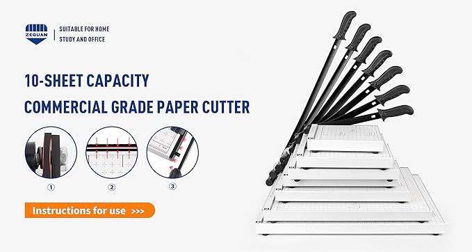 ZEQUAN 13 Inch Heavy Duty A4 Paper Cutter, Metal Base Guillotine Paper Trimmer, 10 Sheet Capacity Stack Paper Slicer for Office Home School