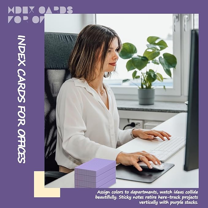Purple Index Cards 3x5 Inch - 200 Count, Ruled Index Flash Cards for Studying, 180GSM Purple Note Cards 3x5 Lined Index Cards, Flashcards 3 x 5 Notecards Lined College Ruled Study Card for Offices