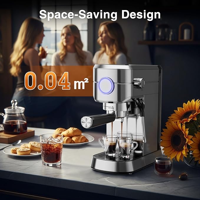Crzoe 20 Bar Expresso Coffee Machines, Compact 1350W Espresso Machine with Milk Frother, Stainless Steel Cappuccino Machine with Fast Heating System, 1.2L Removable Water Tank, for Home&Office