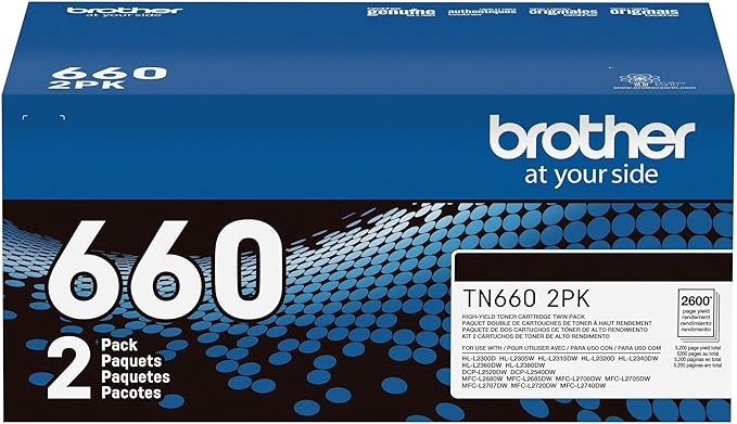Brother Genuine High-Yield Black Toner Cartridge Twin Pack TN660 2PK (TN6602PK)