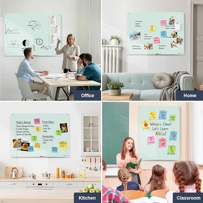 Glass Magnetic Dry Erase Board - TANKEE 48 x 32 Inches Frameless Glass Whiteboard for Wall, Modern Large White Board for Office Home School Classroom