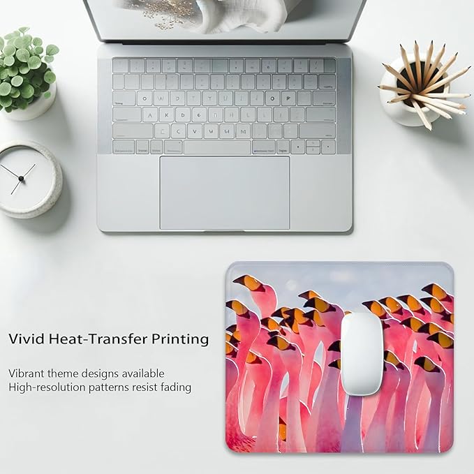 Flamingo Flock Pink Parade Anti-Slip Rubber Base Gaming & Office Mouse Pad with Stitched Edges 9.5 x 7.9 Inch, Durable Smooth Fabric Surface Desk Mat