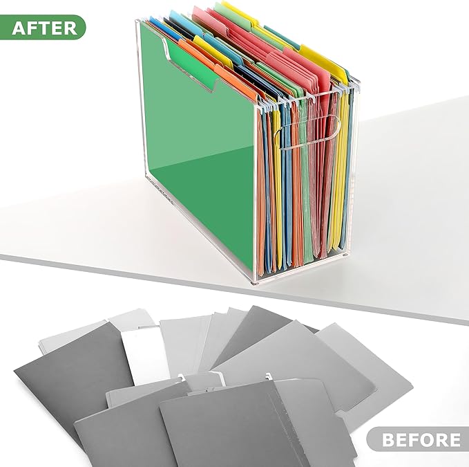 Acrylic Hanging File Folder Organizer, Letter Size Clear Filing Organizer Box with Handles, Magazine File Holder for Desk Home Office School - 1 Pack
