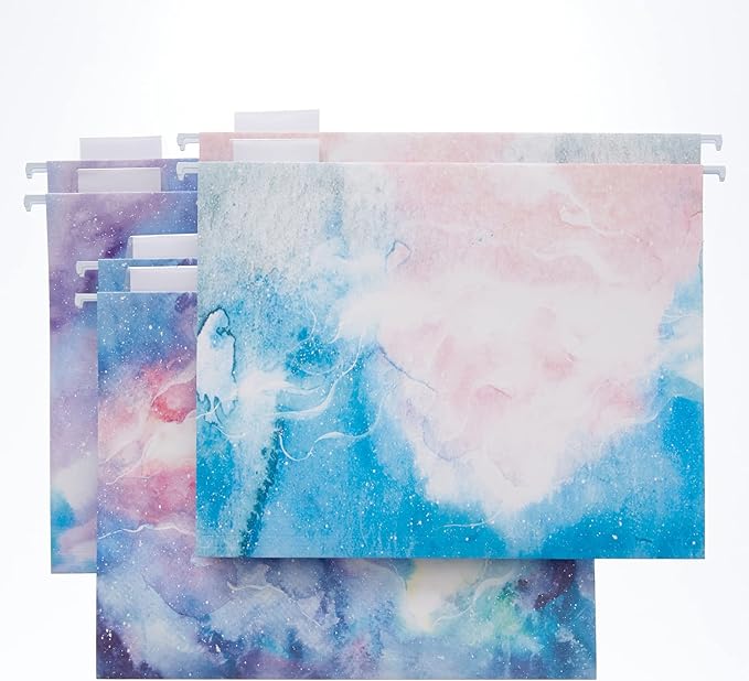 Y YOMA 18 Pack Decorative Hanging File Folders Letter Size Marble Cute Hanging Folder Pretty File Folder Organizer for Filing Cabinet Office Home with 1/5-Cut Adjustable Tabs, 3 Pink Nebula Design
