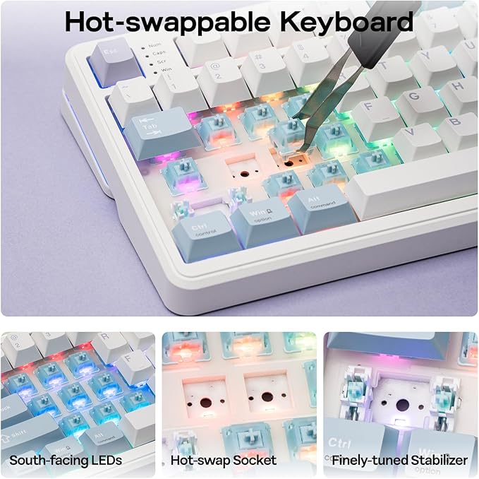 EPOMAKER TH99 PRO 96% Mechanical Keyboard with Screen & Knob, 10000mAh, 2.4Ghz/BT, Hot Swap, Custom Driver, RGB Backlight, PBT Keycap, Wireless Gaming Keyboard for PC/Mac (Blue&White, Creamy Jade)