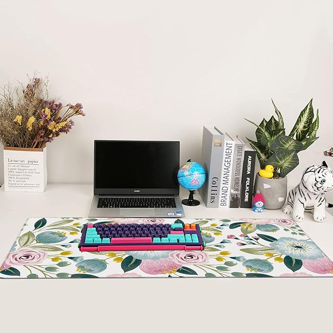 Lovely Floral with Spring Flowers Extended Gaming Mouse Pad Large Desk Mat with Non-Slip Rubber Base and Stitched Edges,Keyboard Mouse Mat Desk Pad for Work,Game,Office,Home 35.4 * 15.7 Inch