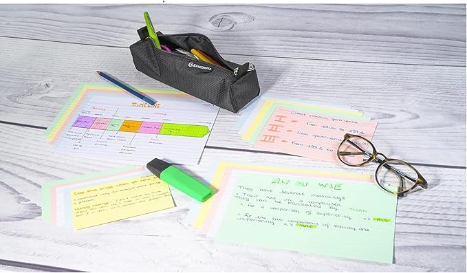 Exacompta - Ref 13801X - Bristol Lined Record Cards (Pack of 100) - 75 x 125mm in Size, 205gsm Card, Compatible with Printers - Suitable for Exam Revision & Notes - White