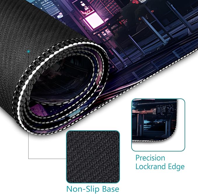 Cyberpunk Mouse Pad, Japanese Anime Cat Desk Mat, Neon Tokyo Extended Gaming Mouse Pads for Desktop Computer Laptop Office Work Game Home, 31.5x11.8 in
