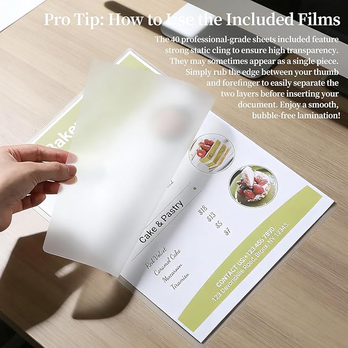 9 Inch Thermal Laminator with 40 Laminating Sheets, Small Desktop Laminator Machine for Home Office School Teachers, Hot/Cold, 3mil/5mil, Anti Jam, A4/Letter/Photos/Cards, White Laminator by Mas & Pro