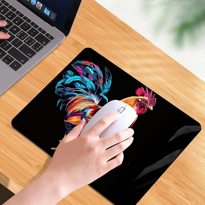Square Mouse Pad Colorful Rooster-1,Gaming Mouse Pads for Desk,Soft Computer Waterproof Non-Slip Mouse Mat
