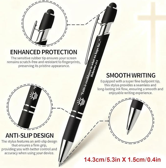 15 Pack Bible Verse Pens, Christian Inspirational Retractable Ballpoint Pens with Religious Scripture Quotes & Symbols, Smooth Writing Black Pens for Church, Gifts for Christians, Black