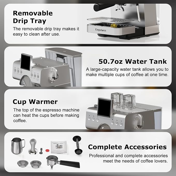 20 Bar Espresso Machine with Milk Frother 1350W Coffee Maker with Hot& Cold Dual-Mode Brewing Compact Stainless Steel Latte & Cappuccino Machine with PID Temp Control for Home Office, 50oz Water Tank