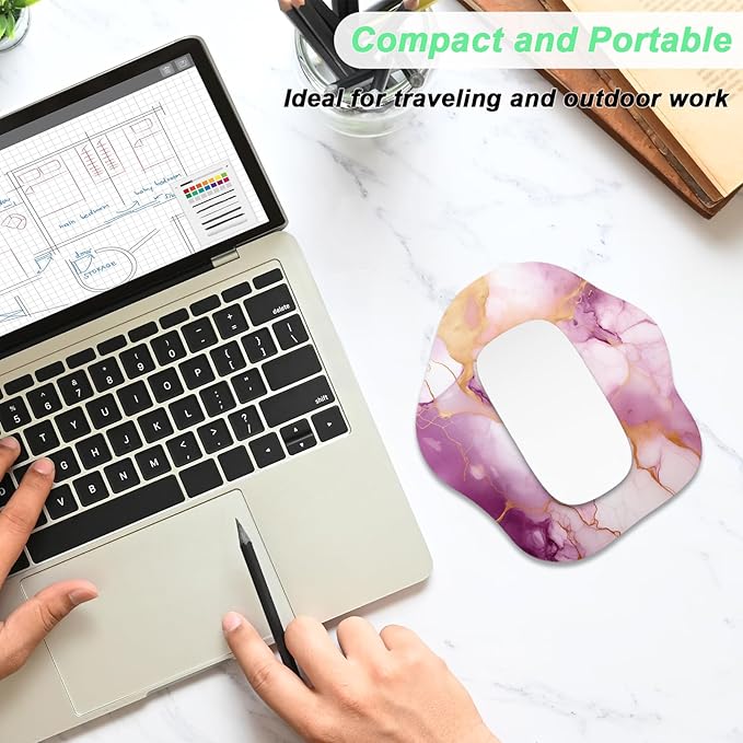 Rimilak Small Mouse Pad 6.5 x 7 Inch, Takes up Wrist and Mouse Space, Waterproof Compact Mini Mouse Mat for Laptop Computer Wireless Mouse Keyboard Home Office Travel,Purple God Marble