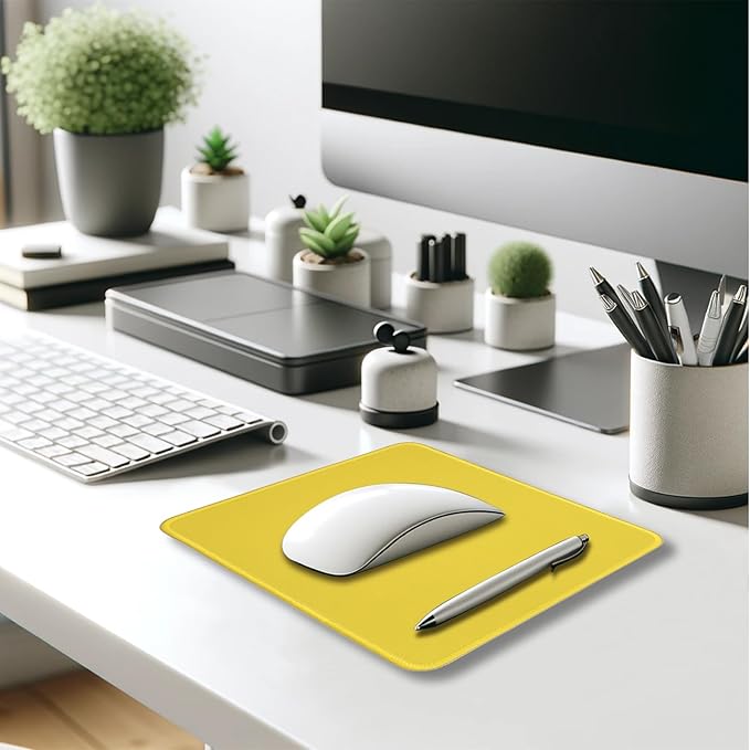 Yellow Office/Gaming Mouse Pad 10.2x8.2 Inch, Stitched Edge, Durable Portable Solid Color Mat for Desk, Non-Slip Rubber Base, Smooth Surface