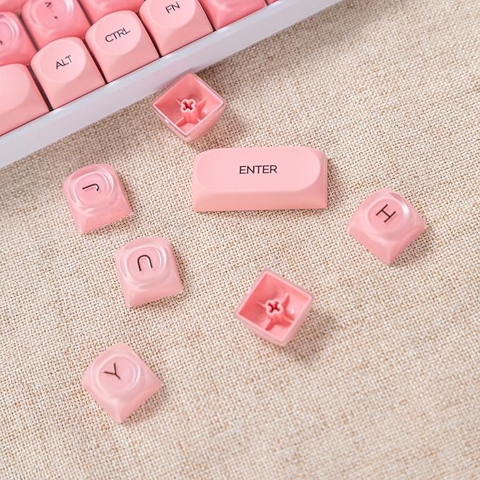 Guffercty kred Jelly Liquid Foundation Keycaps Set 132 PCS,HOA Profile PBT Cute Keycaps 75 Percent Compatible with Cherry MX Switch 60% 65% 75% 100% Mechanical Keyboards (Pink Liquid Foundation)