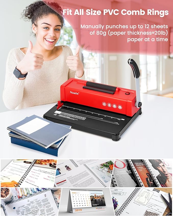 46-Hole Binding Machine ππ©π’π«ππ₯ ππ¨π’π₯ ππ’π§πππ« πππ,DIY Book Binder Kits with ππ₯ππππ«π’π Coil Inserter with Noalns 46-Hole Manual Binder Coil Pack,100Pcs 5/16'' of Black Comb Spine