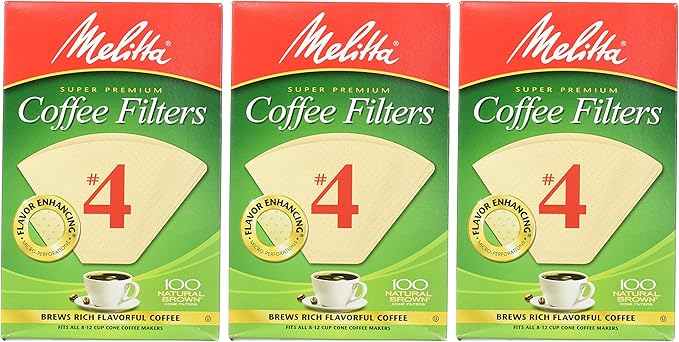 Melitta Cone Coffee Filters, Natural Brown #4, 300 Count (Pack Of 3)
