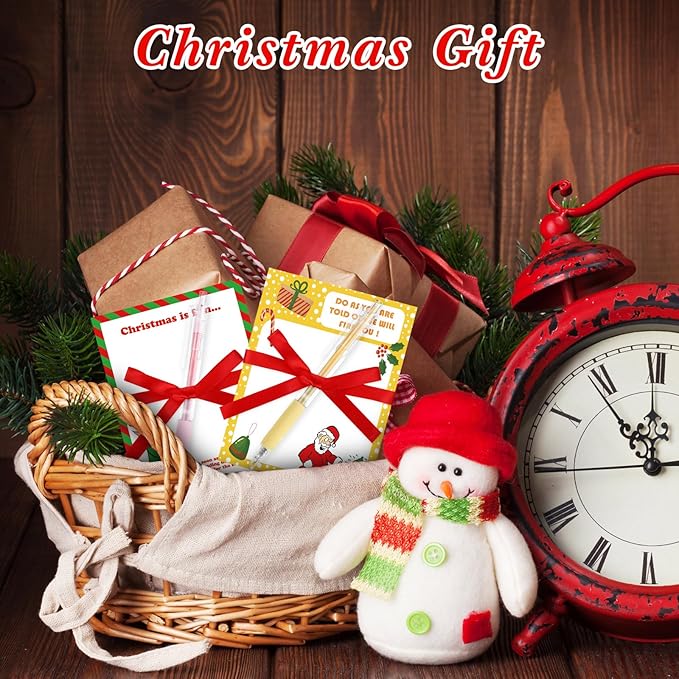 Lincia 24 Pcs Teacher Christmas Gifts Bulk Sticky Notes with Pen Ribbon Holiday Lined Notepads Gift to Do List Christmas Self Adhesive Memo Pads for Xmas School Office(Snowmen, Red Bow Style)