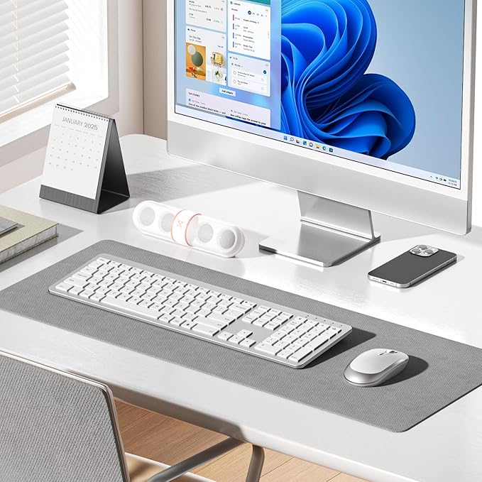 seenda Wireless Keyboard and Mouse Combo, Rechargeable Quiet Keyboard Mouse, Sleek and Ultra Thin Design, Full-Size with Number Pad for Windows, Laptop, PC, Notebook, Desktop- Silver and White