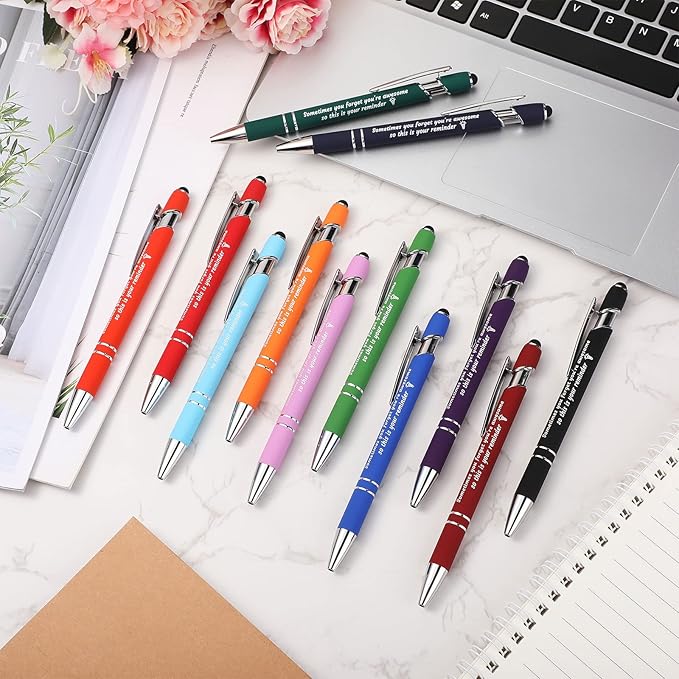 Colarr 24 Pcs Inspirational Pens Bulk Ballpoint with Stylus Tip Pen 1.0 mm Black Ink Smooth Motivational 2 in 1 Ballpoint Supplies Employee Appreciation Gift for Teacher Coworkers (You're Awesome)