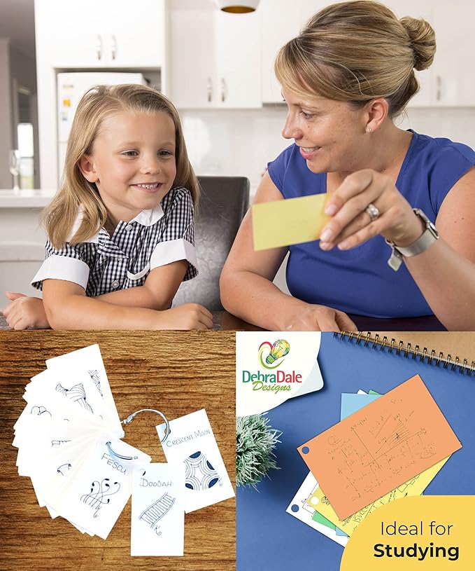 Debra Dale Designs Mini Flash Cards – 1,100 Count White + 5 Color Hole-Punched Cards with 6 Binder Rings – Blank Unruled Value Cardstock – USA Made
