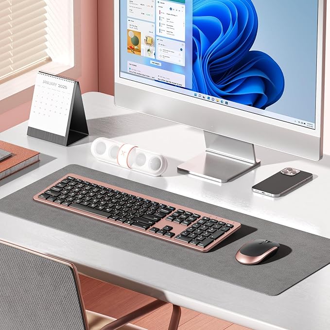seenda Wireless Keyboard and Mouse Combo, Rechargeable Quiet Keyboard Mouse, Sleek and Ultra Thin Design, Full-Size with Number Pad for Windows, Laptop, PC, Notebook, Desktop (Rose Gold & Black)