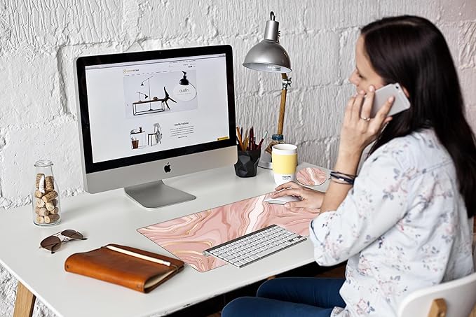 Gold Pink Marble Mouse Pad 24 x 12 inch Mousepad Gaming Desk Mat Large Computer Pad with Non-Slip Base Office Home Work