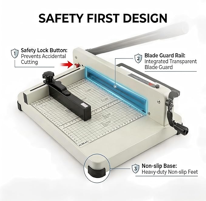 Heavy Duty Paper Cutter Guillotine 12 Inch Cutting Length Capacity Up to 400 Sheets Ideal for Offices Schools Print Shops Professional Quality Trimmer for Precision Cutting