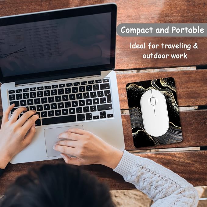 Dapesuom Small Mouse Pad, 6 x 8 Inch Thick Rubber Premium-Textured Non-Slip Portable & Washable Mini Mouse Mat for Women Men Wireless Laptops Keyboard Tray Gaming Computer Office Travel, Black Marble