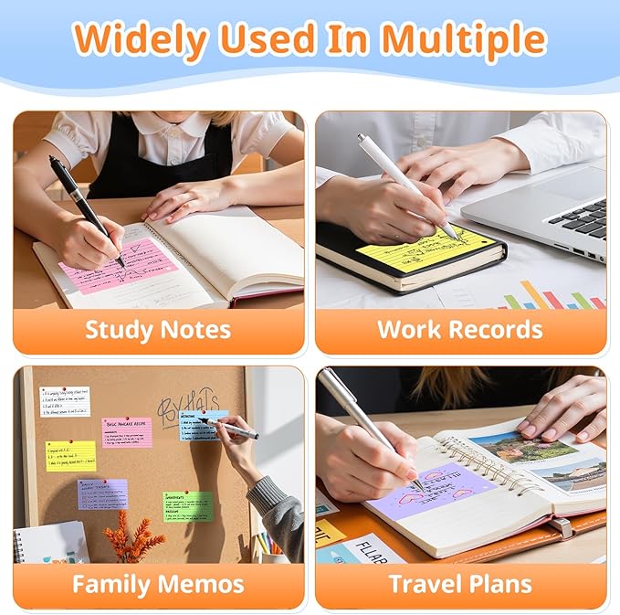 Index Cards 3x5 Inches, 300 PCS, Colored Flash Cards With Ring, Punched Lined Study Card Ruled Flashcards Notecards, Ruled Front And Blank Back, Note Card for School, College And Home