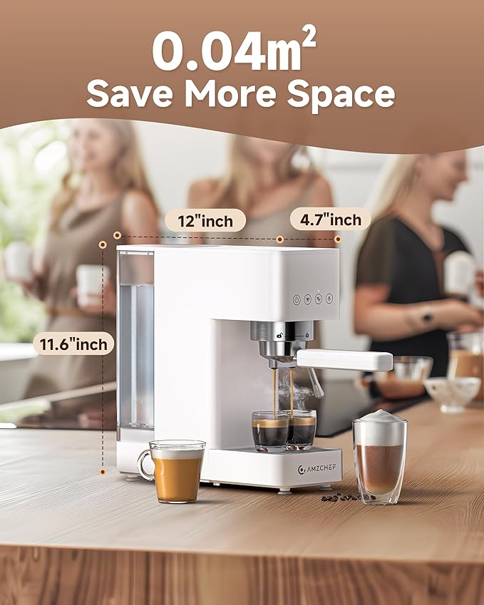 AMZCHEF Espresso Machine 20 Bar, Compact Espresso Maker with Steam Milk Frother, Coffee Maker with 50oz Removable Water Tank for Home, Coffee Machine for Cappuccino, Latte, Americano, 1350W