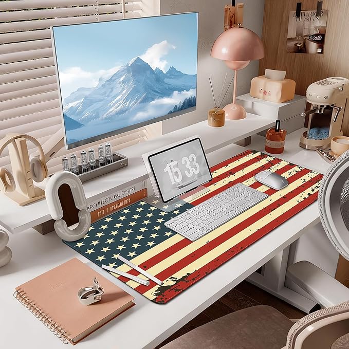 Mouse Pad Gaming - Desk Mat for Keyboard and Mouse - American Antique Flag Large Mouse Pads for Desk, Desks Pad Mat(35.4" X 15.7") with Non-Slip Base, Gaming Mousepad for Game, Office and Home